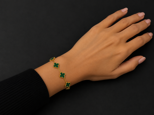 Bracelet Trèfle Émail Vert — Chaîne Dorée