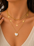 Collier Multicouche Cœur Nacré Doré
