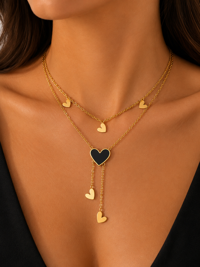 Collier Cœur Noir Multicouche Doré